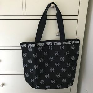 Victoria’s Secret Pink Black Logo Zip Tote Bag